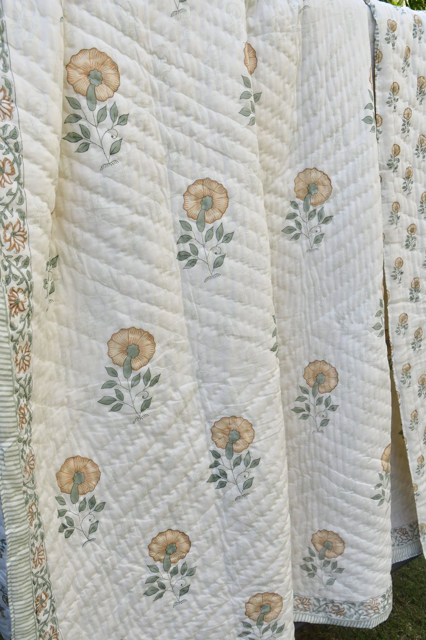 Flower of Hope mul mul Handblock Quilt Single 60x90 inches