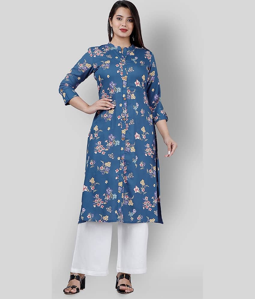 MAUKA - Blue Blue Straight Rayon Women's Stitched Salwar Suit ( Pack of 1 )
