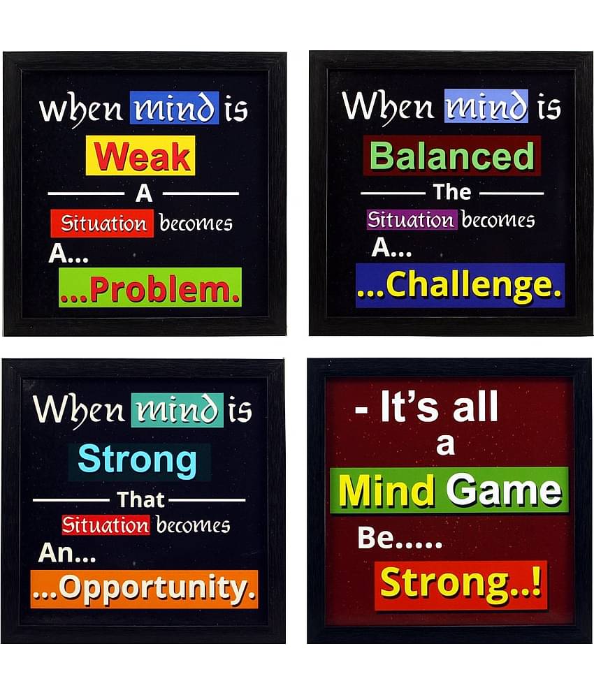 Indianara Framed Set of 4 Wall Hanging Motivational Quotes Art Prints Without Glass