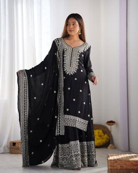 Beautiful Top-Plazo And Dupatta With Heavy Embroidery Sequence Work Beautiful Top-Plazo And Dupatta With Heavy Embroidery Sequence Work