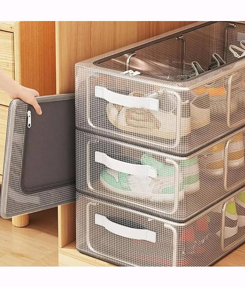 (Pack of 1) Shoe Storage Box, Shoe Organizer for Closet, Clear Plastic Stackable Shoe Boxes, Space Saving Foldable Sneaker Shoe Rack Containers Bin Holder