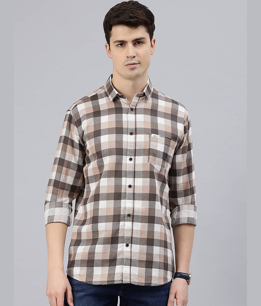 MAJESTIC MAN Cotton Blend Slim Fit Checks Full Sleeves Men's Casual Shirt - Brown ( Pack of 1 )