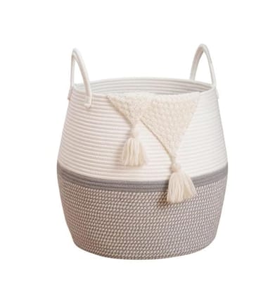 Generic Cotton Matka With Handle 14x12 Inch Storage Basket For Clothes With Out Lid (Gray-White)-PID66437 Generic Cotton Matka With Handle 14x12 Inch Storage Basket For Clothes With Out Lid (Gray-White)-PID66437