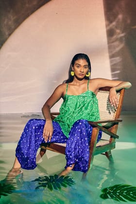 BANDHANI CAMI PANT SET-XXS / XS / Spring Green/ Cobalt