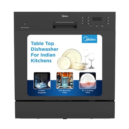 Midea 8 Place Setting Countertop Dishwasher, 6 Wash Programs, Intensive Wash, Water Efficient (Portable Table Top, Compact Design, Suitable for Indian Utensils, Small Family Use) Midea 8 Place Setting Countertop Dishwasher, 6 Wash Programs, Intensive Was