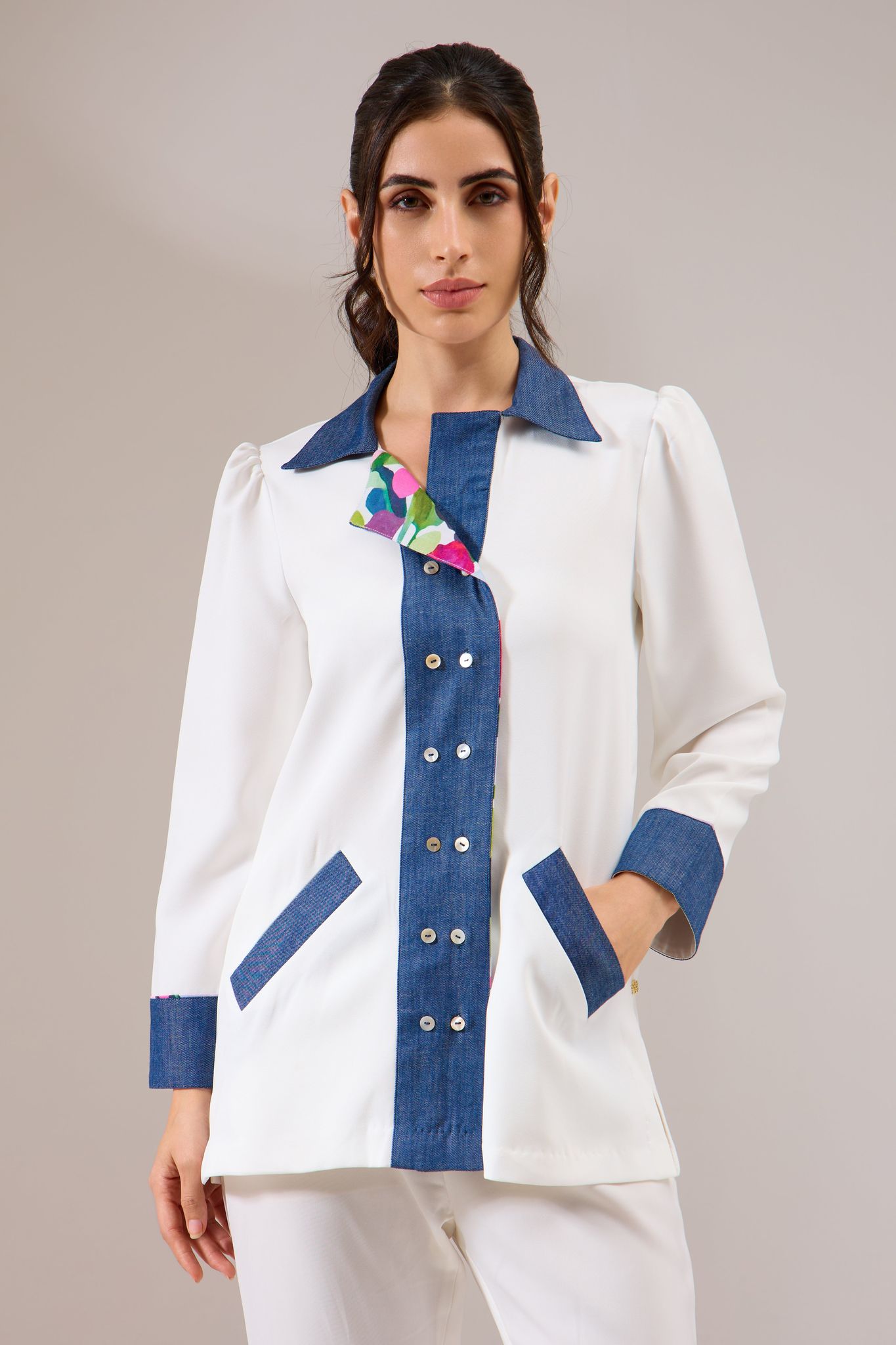 SIMPLYSHE formal shirt-White / Banana Crepe / XXS