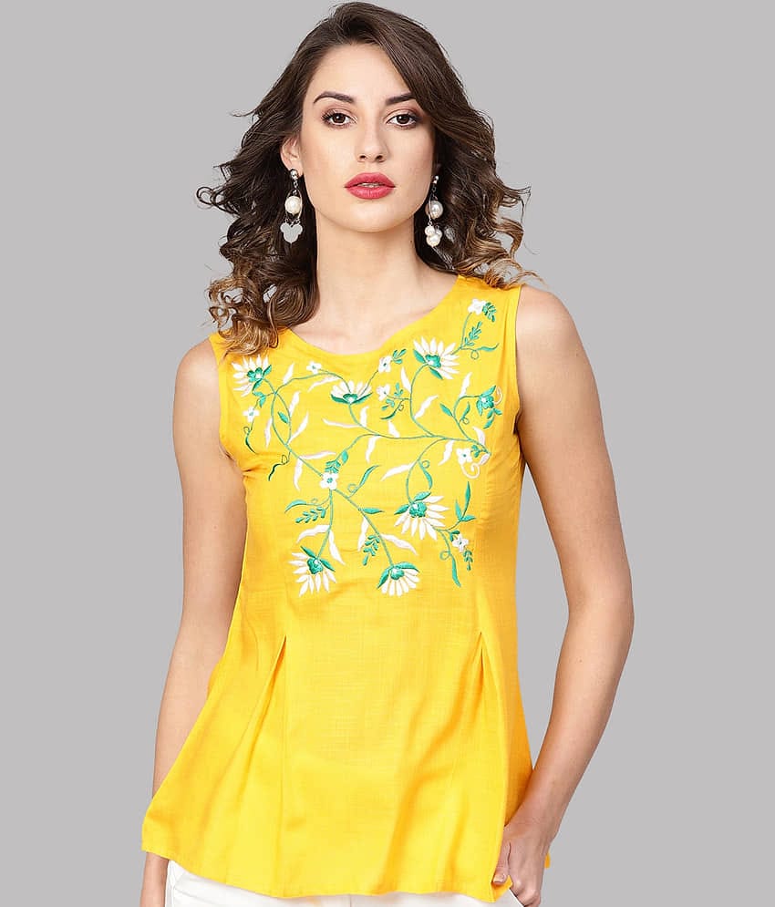 Yash Gallery Women's Rayon A-Line Top ( Yellow )