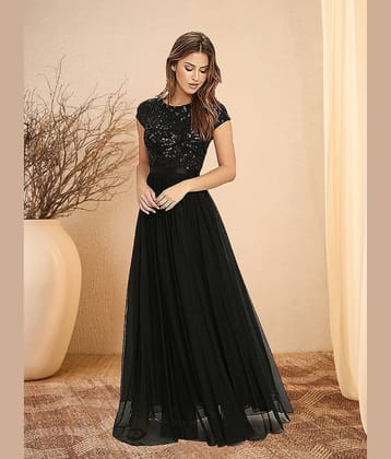 Royal Export Women Georgette Embroidered A-line Dress ( Black )