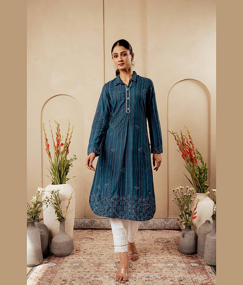 Juniper Women Viscose Printed Straight Kurti ( Blue )