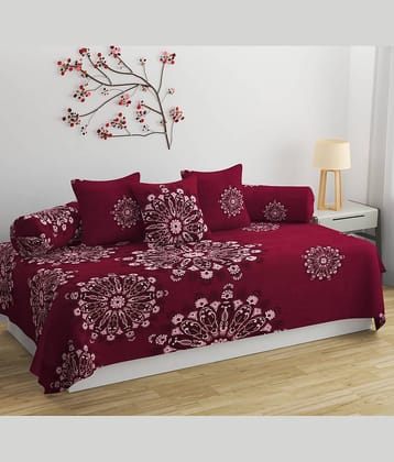 HIDECOR Microfibre Floral Diwan Set 6 Pcs - maroon