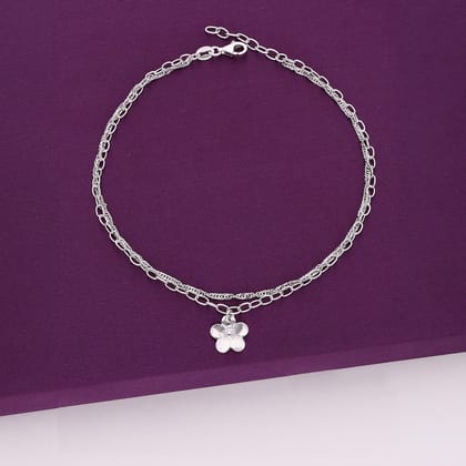 Floral Elegance Link Chain Anklet-None / Silver