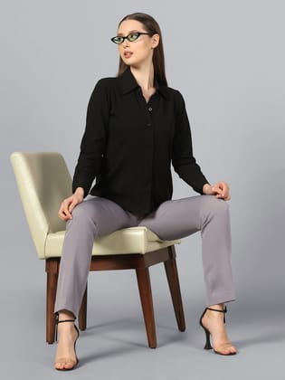 Slim Fit Mid Waist Stretch Pants-Grey-XS