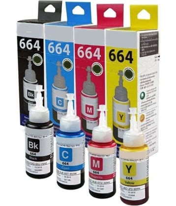 TEQUO Ll210 Ink For 664 Multicolor Pack of 4 Cartridge for L220/ L550/ L355/ L110/ L210/ L300/ L360/ L350/ L380/ L100/ L200/ L565/ L555/ L130/ L1300 and more.