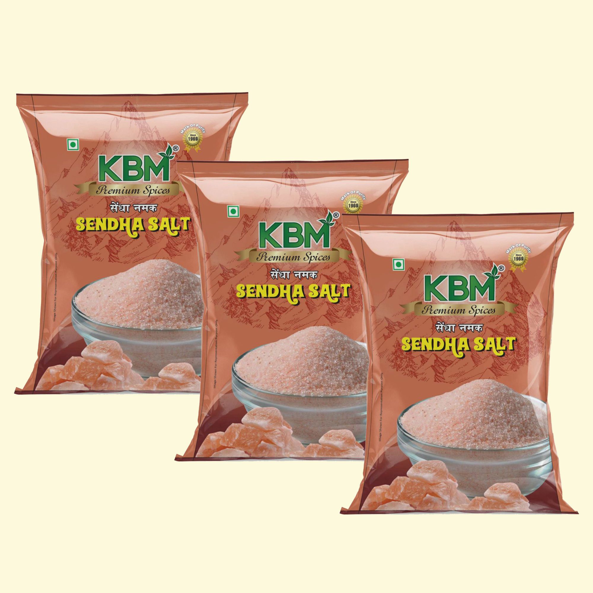 KBM Premium Spices Sendha Namak, 200 gm - Pack of 3 Pouch