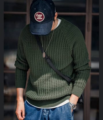 CAT BUNNY Woollen Blend Round Neck Men's Full Sleeves Pullover Sweater - Blue ( Pack of 1 )