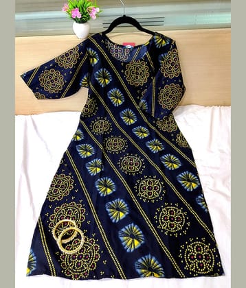 Ethnic Basket Pack of 1 Crepe Printed Straight Women's Kurti - ( Black )