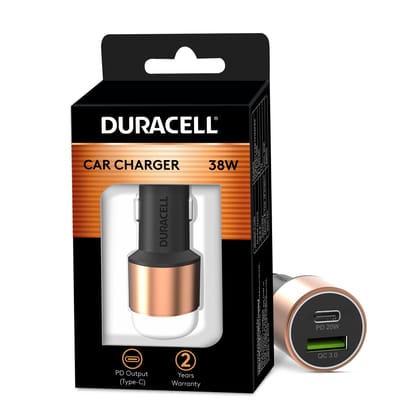 Duracell 38W Fast Car Charger Adapter with Dual Output. Quick Charge, Type C PD 20W & Qualcomm Certified 3.0 Compatible for iPhone, All Smartphones, Tablets & More (Copper & Black) Duracell 38W Fast Car Charger Adapter with Dual Output. Quick Charge, Type C PD 20W & Qualcomm Certified 3.0 Compatible for iPhone, All Smartphones, Tablets & More (Copper & Black)