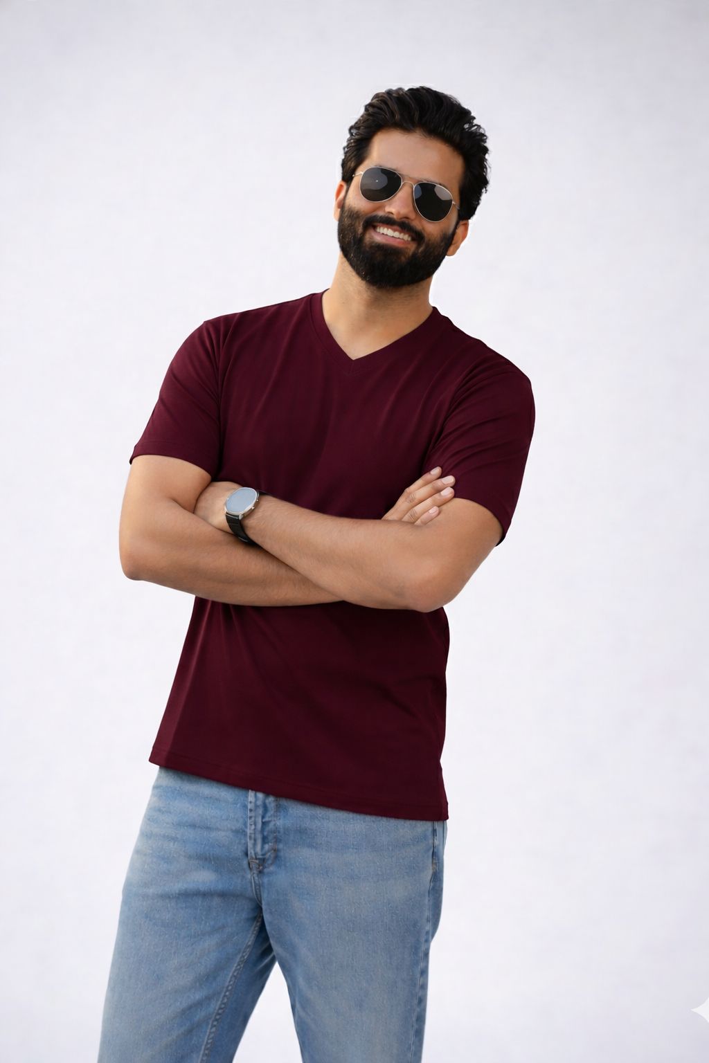 Maroon V-Neck Tees for Men