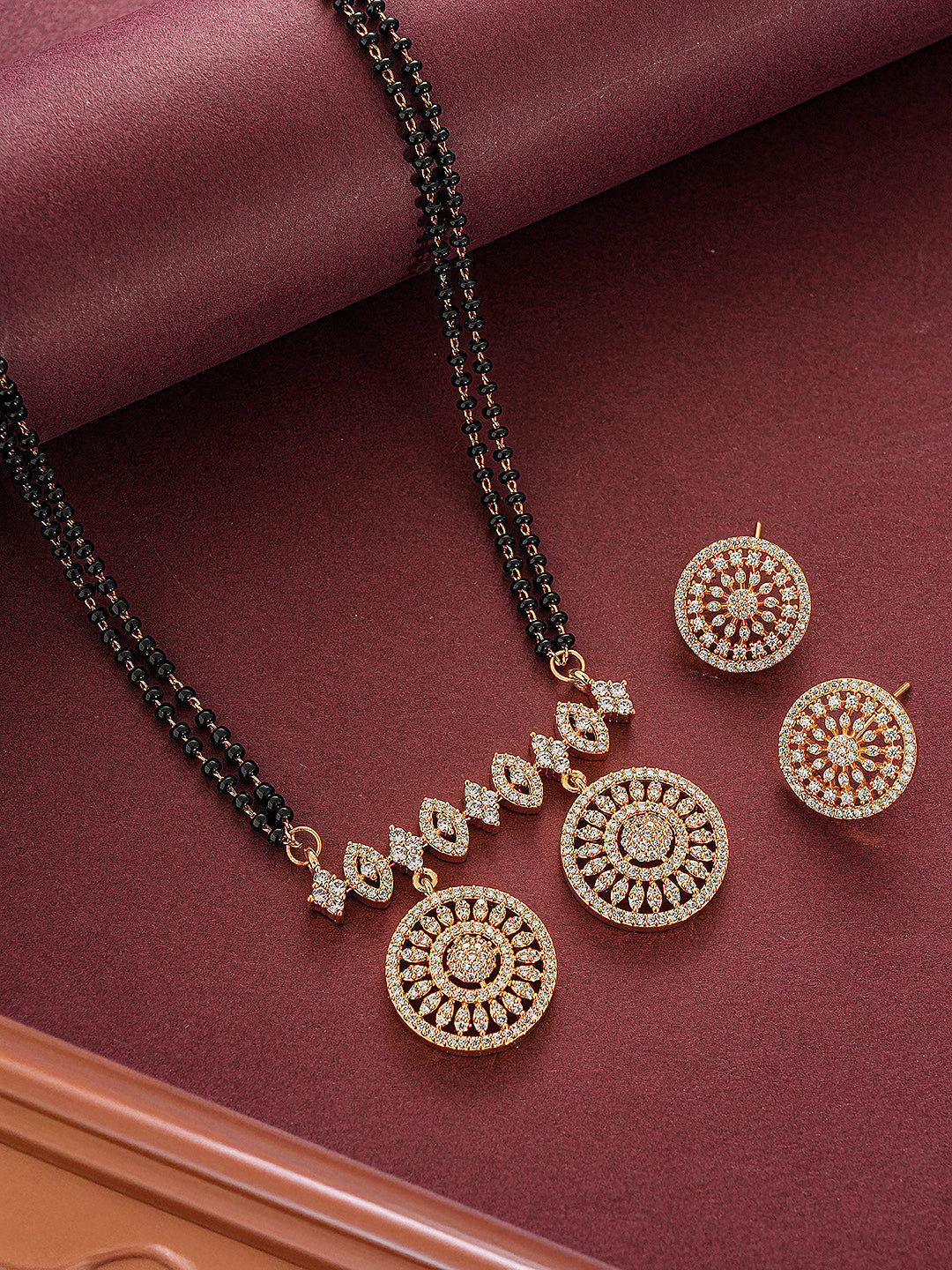 Gold Plated Zircon Studded Elegant Designer Mangalsutra Jewellery Set