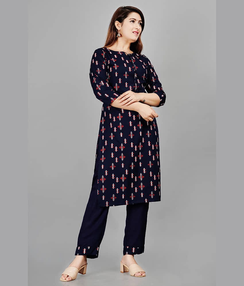 Aurelisa - Blue Straight Rayon Women's Stitched Salwar Suit ( Pack of 1 )