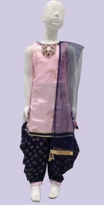 Girls Pink And Navy Blue Fancy Patiyala Suit-415 PNK / Pink / 18