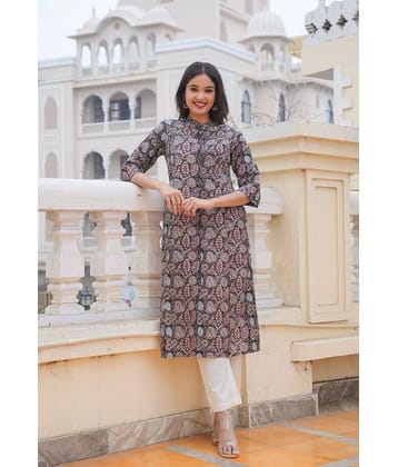 Vbuyz Cotton Printed Straight Women's Kurti - Black ( Pack of 1 )