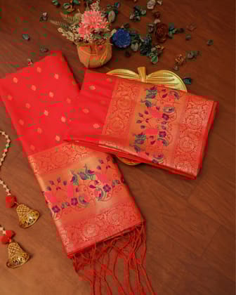 Noor-e-Banaras Zari Brocade Orange Silk Suit