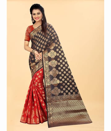 Gazal Fashions Banarasi Silk Embellished Saree With Unstitched Blouse Piece ( Black )