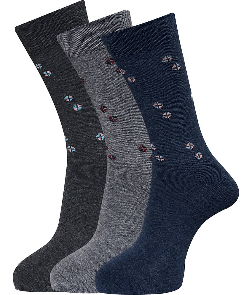 Dollar - Woollen Men's Self Design Multicolor Mid Length Socks ( Pack of 3 )