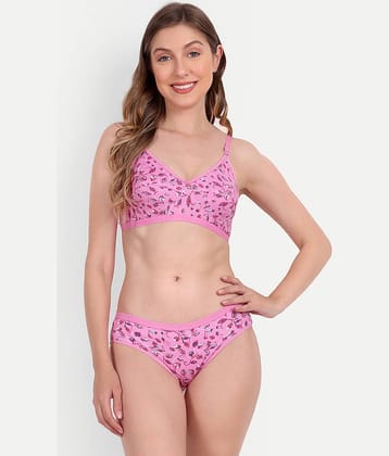 Aprozone Poly Cotton Women's Bra & Panty Set ( Pink ) Lingerie Set