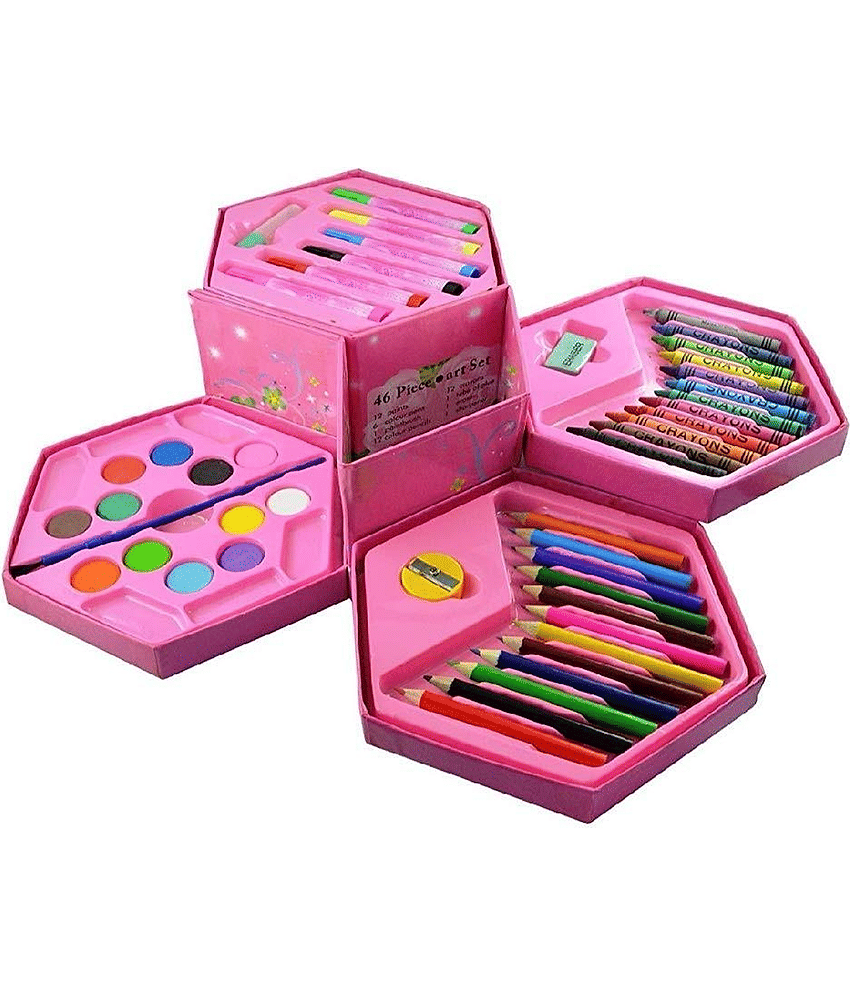 46 Pieces Art Set Color Kit with Color Pencil, Crayons, Water Color, Sketch Pens (Color and Design May Change)