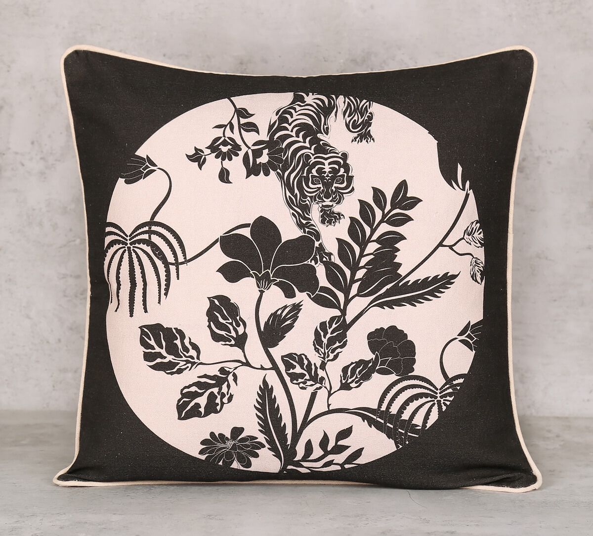 India Circus Fleur Greyscale - Cotton Duck Cushion Cover- 12 X 12 Inch