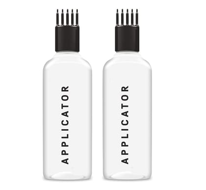 Elecsera 100ML White Bottle + Hair Root Applicator (Black) + Flip Top Cap + Plug for applying Hair Oil,Shampoos, DIY care and Medicine Directly on Scalp and Hair Roots (Leak Proof) Pack of 2 ()