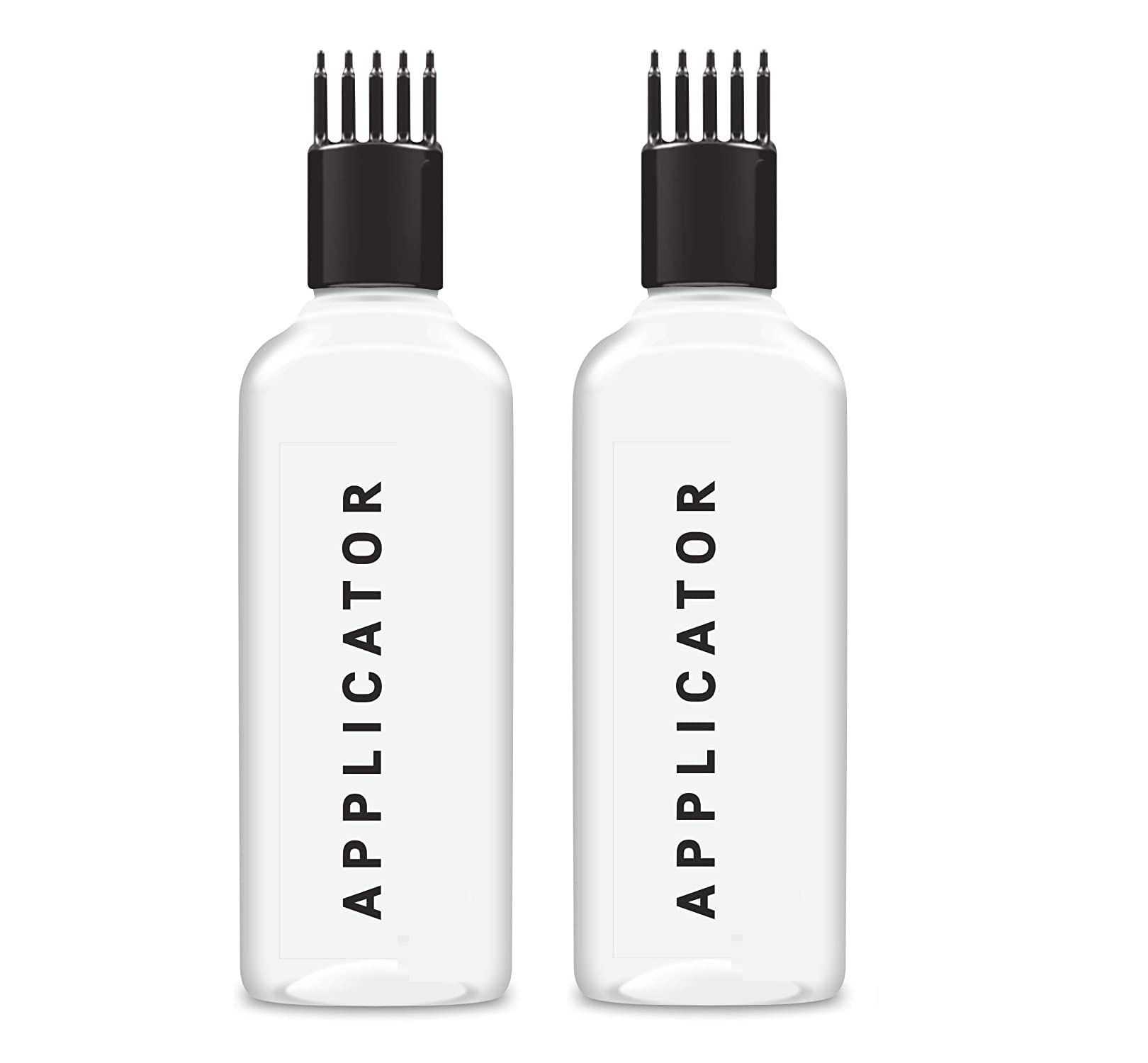 Elecsera 100ML White Bottle + Hair Root Applicator (Black) + Flip Top Cap + Plug for applying Hair Oil,Shampoos, DIY care and Medicine Directly on Scalp and Hair Roots (Leak Proof) Pack of 2 ()
