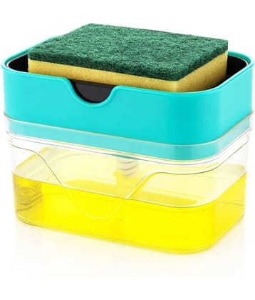 NCMART 2 in 1 Soap Dispenser for Bathroom Accessories Dishwasher Liquid Holder Liquid Dispenser Pump 400 ML with Sponge Holder Kitchen Sink Accessories Items (Multi-Color)