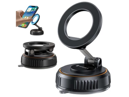 Portronics Hold Y Magnetic Vacuum Suction Mobile Holder,360 Multiple Angle Adjustment - Black