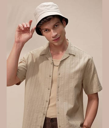 Highlander 100% Cotton Boxy Striped Half Sleeves Men's Casual Shirt - Beige ( Pack of 1 )