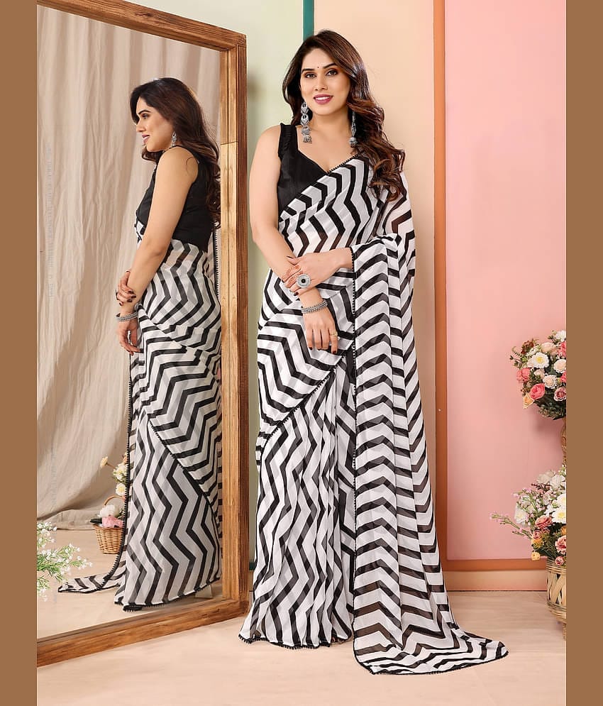 BLEESBURY Georgette Printed Saree With Unstitched Blouse Piece ( Black )