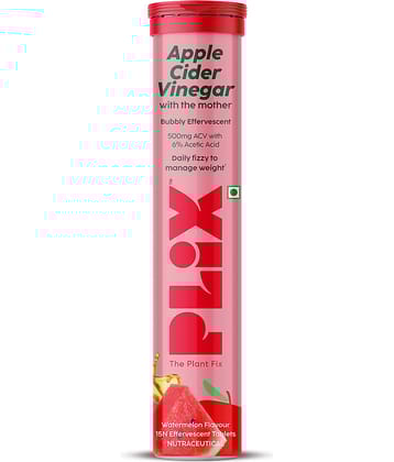 Plix Apple Cider Vinegar 15 Effervescent Tablets Watermelon Flavour with Vitamin B12 (15 No)