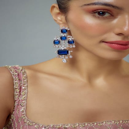 vivinia BY VIDHI MEHRA Zia Silver Plated Blue Zircon Womens Pair of Danglers Earrings (Freesize) - VE924