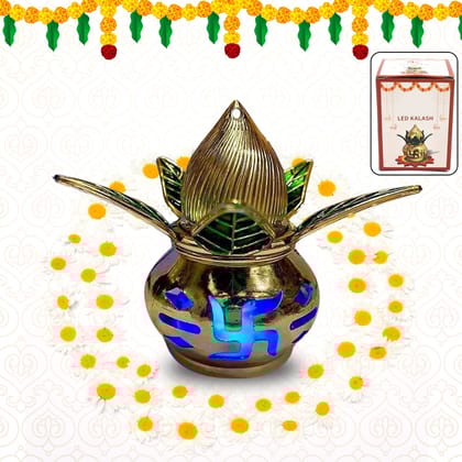 Gold Plated Eco Friendly LED Kalash for Pooja Mandir, Ganesh Ganesha (1 pc / Multicolor LED)