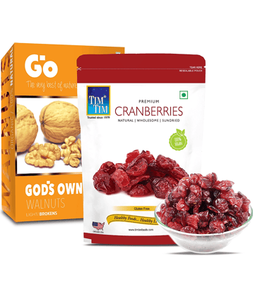 Go Kashmiri Light Broken Walnuts Kernels (Without Shell) 250g and Premium Cranberries 250g.