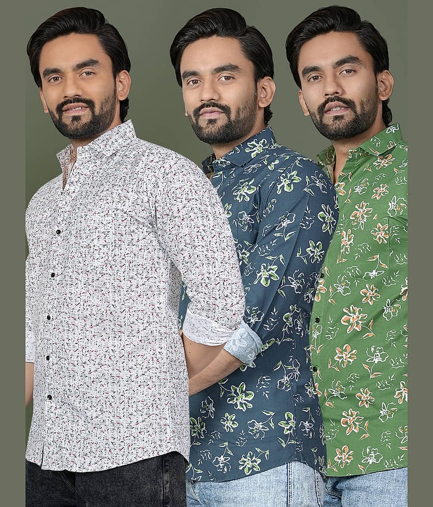 ADWYN PETER 100% Cotton Regular Fit Printed Full Sleeves Men's Casual Shirt - Multicolor 11 ( Pack of 3 )