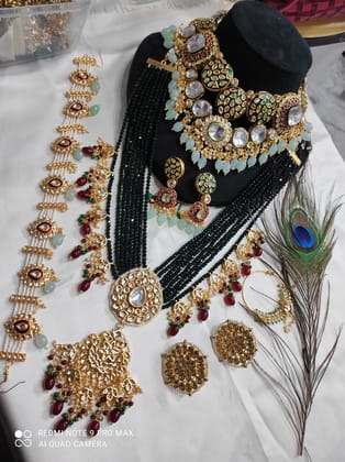 Maroon and Mint Green Colour Heavy Kundan Bridal Jewellery Set