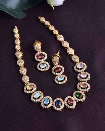 Navaratna Shine Stone Premium Necklace Set