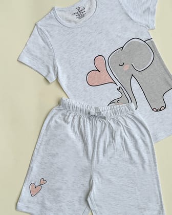 Kids Solid Shorts Co-ord - White Marle-26 / White Marle