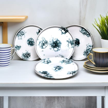 Tablejoy Edged Dinner Plate Set Of 4, Black Poreclain Round Plate For Dining Table, Home, Restaurant & Gifting, Microwave And Diswasher Safe, Aesthetic Design, Light Weight And Durable, Spill Proof