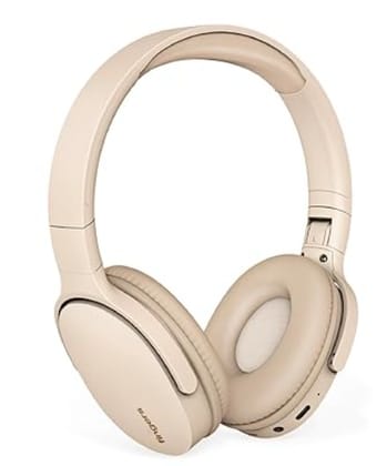 FINGERS Rock-n-Roll H6 On-Ear Bluetooth Headphones with Mic (12 Hours Playtime, 40mm Neodymium Drivers, Leatherette Headband, Bluetooth v5.4 | FM Radio | MicroSD | AUX)- Beige