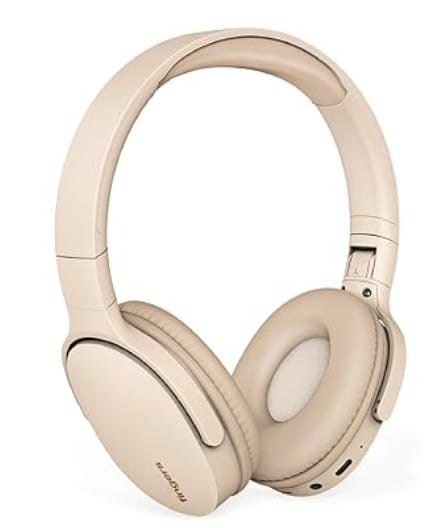 FINGERS Rock-n-Roll H6 On-Ear Bluetooth Headphones with Mic (12 Hours Playtime, 40mm Neodymium Drivers, Leatherette Headband, Bluetooth v5.4 | FM Radio | MicroSD | AUX)- Beige
