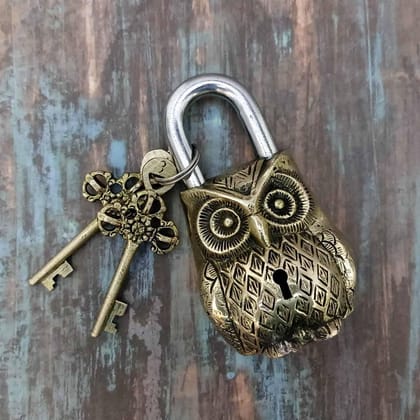 Brass Owl Door Lock - 4.8 inch Height | Unique Brass Owl Door Lock for Decorative Security